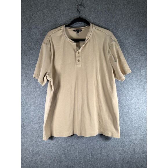Banana Republic Shirt Women XL Henley Short Sleeve Ribbed Neutral Khaki Staple‎ - Picture 1 of 8